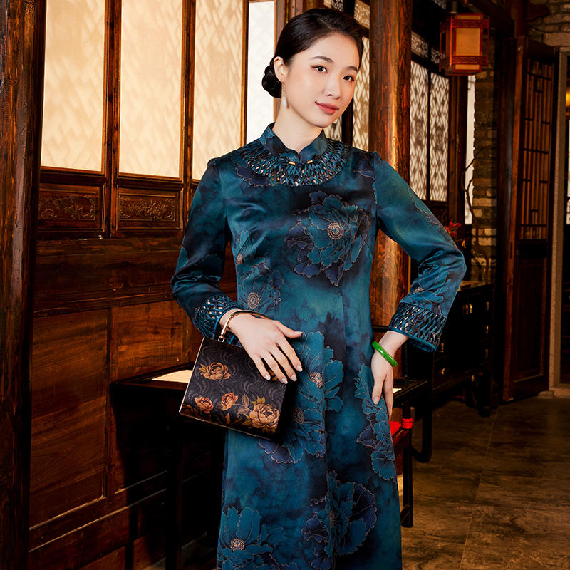 【现货】60姆米重锻香云纱旗袍 编织系列 e21550