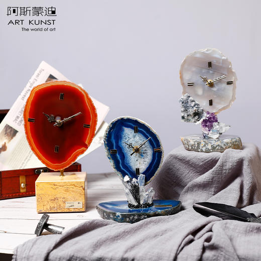 【6F】阿斯蒙迪进口天然水晶玛瑙创意座钟艺术礼品台钟欧式摆件装饰品 商品图0