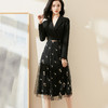 剩S/M 米思阳2024秋季新款时尚气质西装领连衣裙拼接绣花网纱百褶裙0014 商品缩略图0