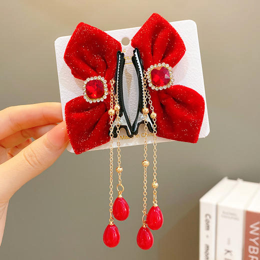 【可爱蝴蝶结侧夹对夹】新款流苏蝴蝶结发夹侧边发卡儿童女童女宝宝可爱对夹发饰头饰 商品图7