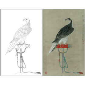 【有步骤、大彩图】李晓明工笔画白描底稿《架上鹰图》老鹰初学者临摹花鸟线稿KL15