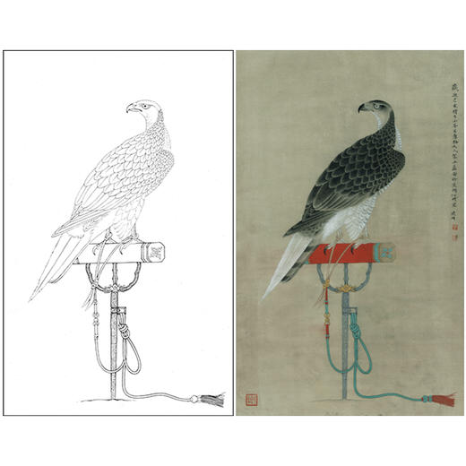 【有步骤、大彩图】李晓明工笔画白描底稿《架上鹰图》老鹰初学者临摹花鸟线稿KL15 商品图0