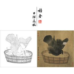 【有步骤、大彩图】李晓明工笔画白描底稿斗方小品《禽浴图》乌鸦临摹勾线动物线稿K064