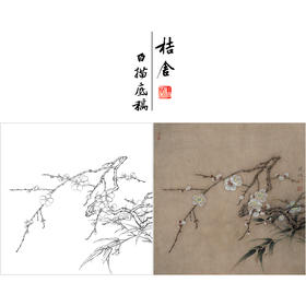 【有步骤、大彩图】李晓明工笔画白描稿斗方小品《临宋梅竹图页》梅花竹子初学者临摹花鸟线稿KL07