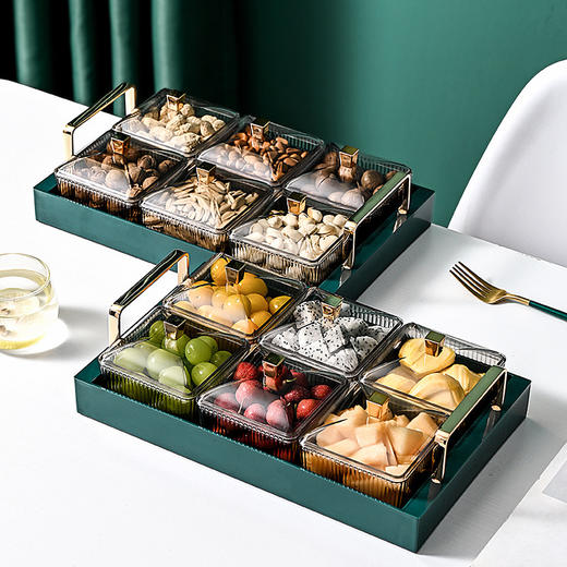 【多功能轻奢果盘 整齐有序不串味】新款北欧分格果盘点心分格拼盘客厅透明水果盘家用零食干果盘 商品图1