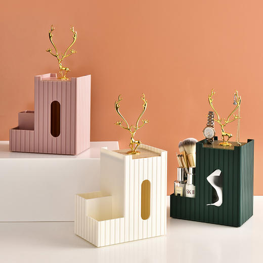 【轻奢时尚 实力二合一 】创意家用麋鹿纸巾盒桌面首饰遥控器杂物整理盒北欧简约卧室抽纸盒 商品图4