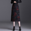 TY79110  新款复古秋冬印花毛呢修身民族风盘扣开叉一步半身裙 商品缩略图0