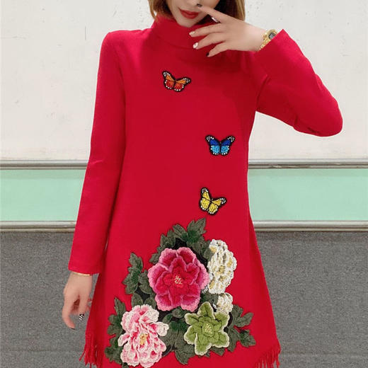 AA  XH民族风套头长袖流苏裙A型连衣裙 商品图5