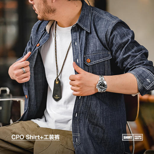 工装优选 美式复古长袖西部牛仔丹宁衬衫外穿咔叽硬汉衬衣男春季薄 商品图2