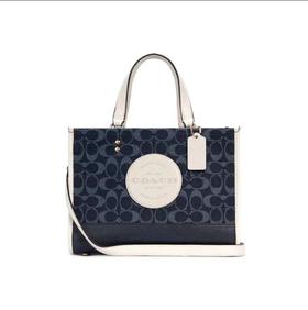 【预售】COACH蔻驰Dempsey30托特包 Chambray香布蕾满印手提单肩斜挎包中号女款牛仔蓝
