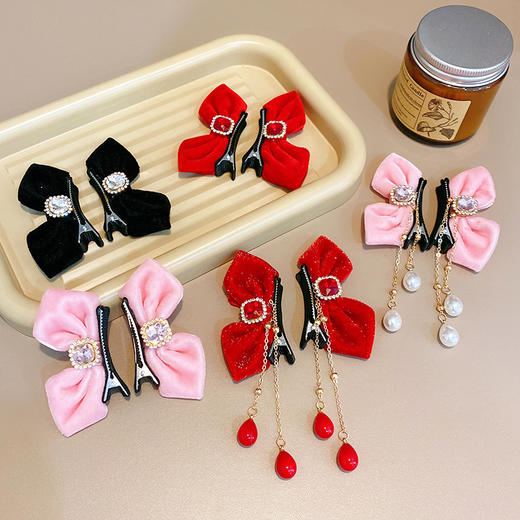 【可爱蝴蝶结侧夹对夹】新款流苏蝴蝶结发夹侧边发卡儿童女童女宝宝可爱对夹发饰头饰 商品图1