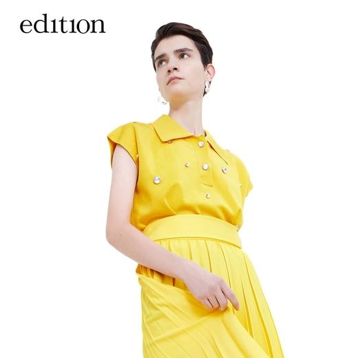 【P SERIES】edition水钻装饰针织上衣女polo领毛衣EBA4SWT037 商品图0