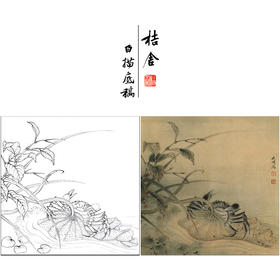 【有步骤、大彩图】李晓明工笔画白描底稿斗方小品《临宋荷蟹图》荷花螃蟹初学者临摹花鸟线稿KL03