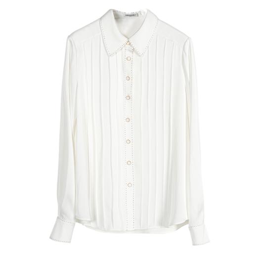 剩XL 米思阳2024秋季新款优雅气质宽松通勤衬衫牙签褶撞色珠边上衣0058 商品图4