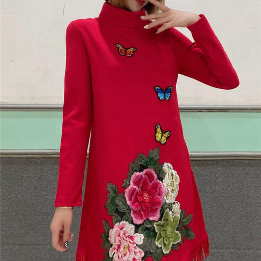 AA  XH民族风套头长袖流苏裙A型连衣裙 商品图0