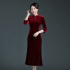上海旗袍厂WD-WT21358旗袍婚宴秋款七分袖婚礼端庄气质高贵时尚丝绒qp 商品缩略图4
