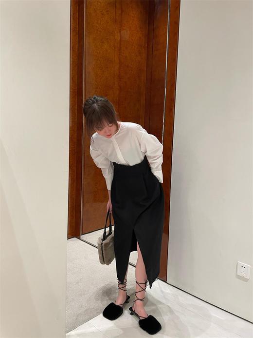 HIDEMI假两件衬衫拼接毛呢廓形轻礼服连衣裙 商品图3