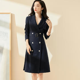 剩S/L 米思阳2025秋季时尚优雅满天星连衣裙收腰显瘦长袖西装裙0006