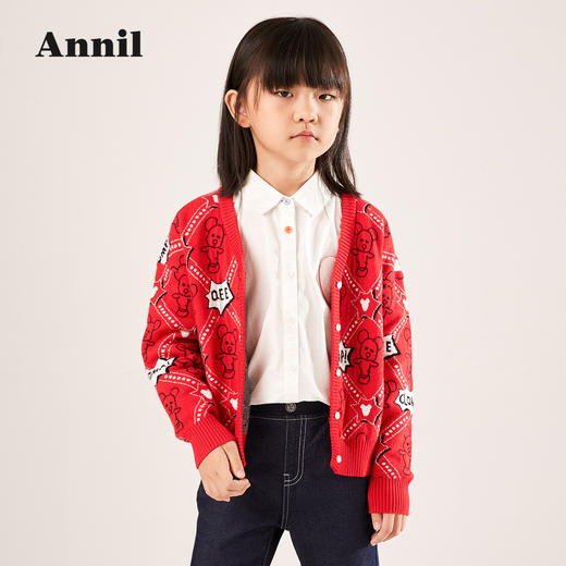 安奈儿【QEE系列IP联名】女童棉线开衫ag214519 商品图0