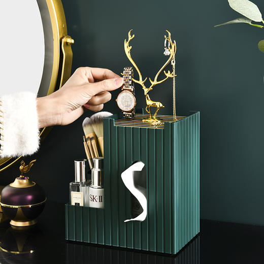 【轻奢时尚 实力二合一 】创意家用麋鹿纸巾盒桌面首饰遥控器杂物整理盒北欧简约卧室抽纸盒 商品图2