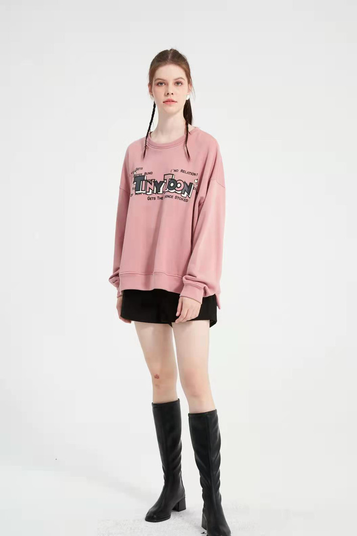 水淼2021冬新品加绒保暖柔软时尚休闲印花字母加绒卫衣4153