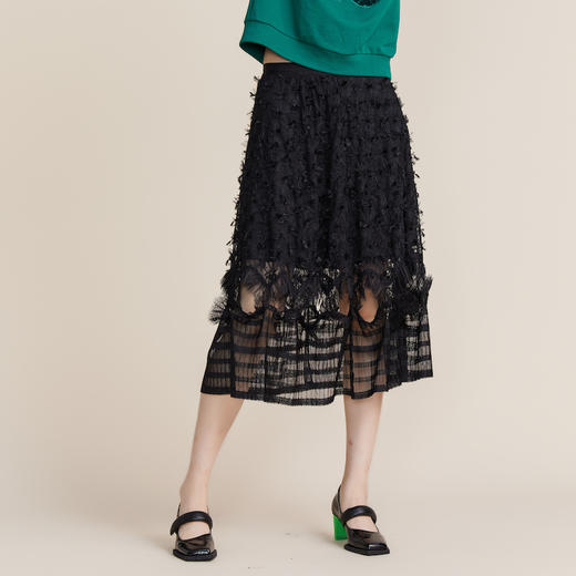 MIIDII谜底2022春新款高订晚礼裙复古时髦蕾丝长半身裙221GB0130 商品图0