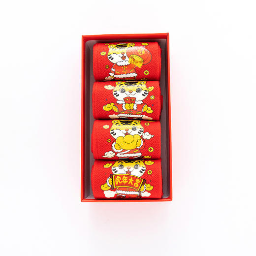 【优质长绒绵，中国红虎年亲子装】国潮中国红刺绣袜子中筒纯棉虎年礼物礼盒亲子装 商品图4