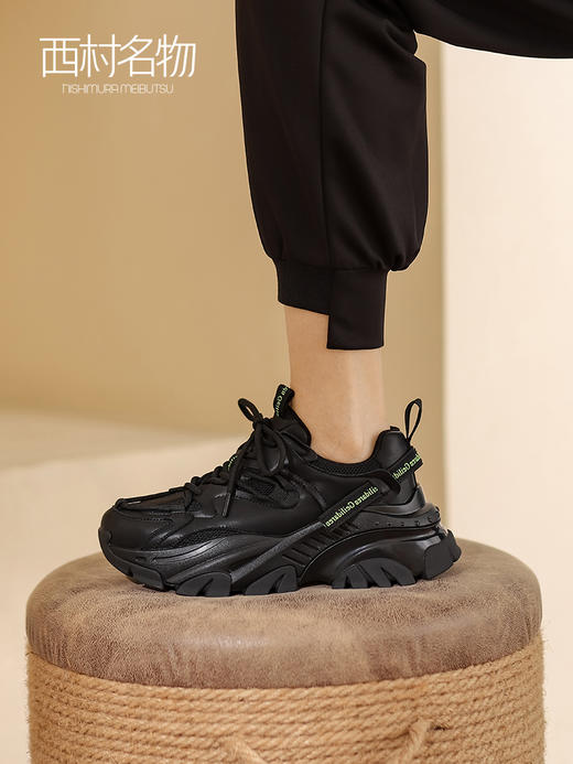 西村名物2022年春季新款时尚厚底老爹鞋女拼接透气网面运动X22AM18831 商品图3