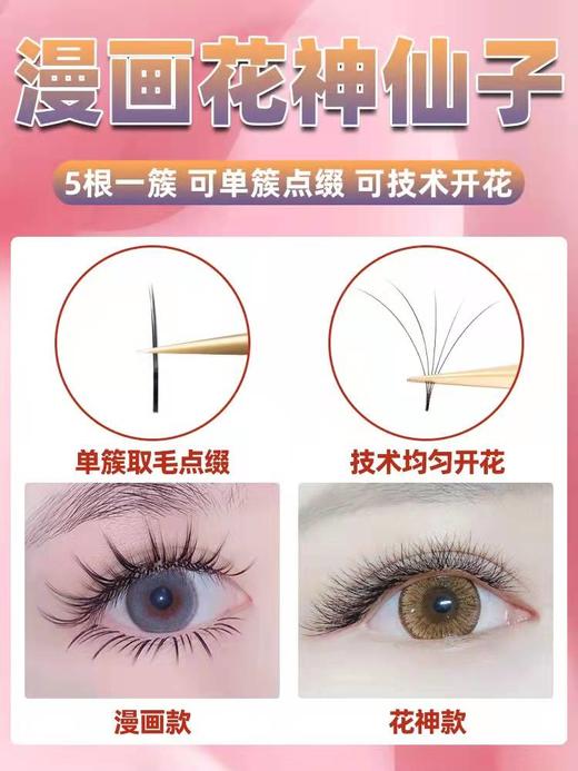 0.05C翘5D花神漫画款睫毛4款可选（可开花）5根圆毛组合成 商品图2