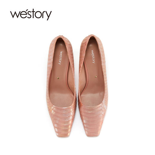 westory高级感蛇皮高跟鞋女早春新款镀金单鞋小方头细跟质感女鞋W22AE53811 商品图2
