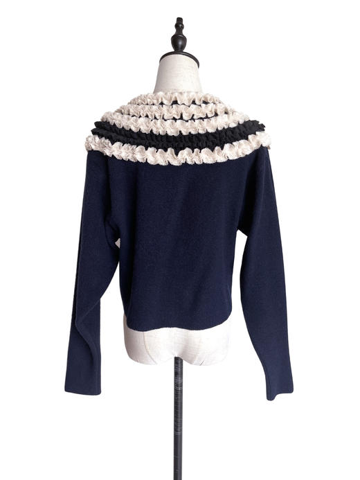 TYNVIE 多花边装饰不对称短款开衫-藏青色 商品图2