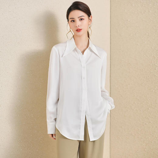艾尚臣叠穿百搭法式简约通勤气质白色长袖衬衫女职业上衣内搭衬衣 商品图1