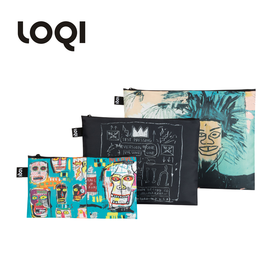 德国LOQI x 巴斯奎特 环保收纳袋三件套 ZP.JB巴斯奎特系列 皇冠 头骨文具数码配件收纳整理套包洗漱化妆防泼水潮流