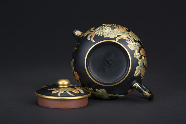 施梦佳仿古·黑漆描金紫砂壶