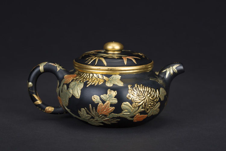 施梦佳仿古·黑漆描金紫砂壶