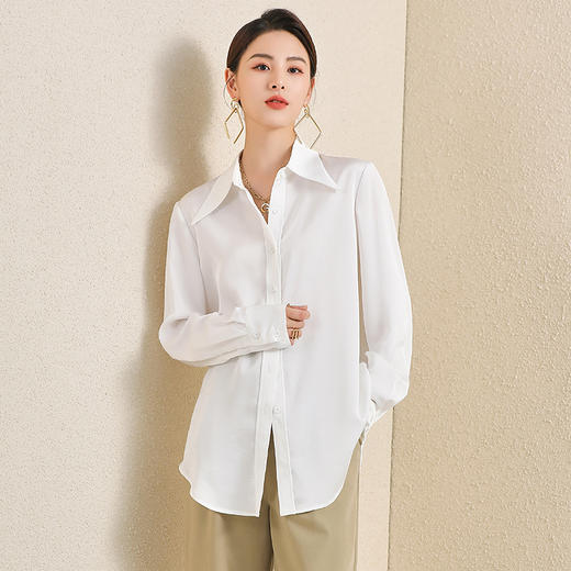 艾尚臣叠穿百搭法式简约通勤气质白色长袖衬衫女职业上衣内搭衬衣 商品图3