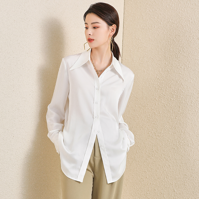 艾尚臣叠穿百搭法式简约通勤气质白色长袖衬衫女职业上衣内搭衬衣