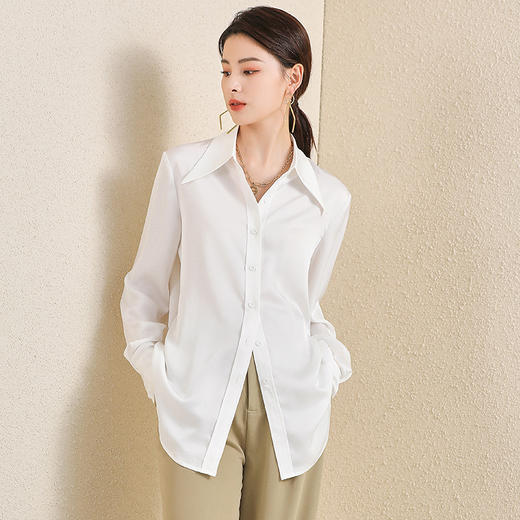 艾尚臣叠穿百搭法式简约通勤气质白色长袖衬衫女职业上衣内搭衬衣 商品图0