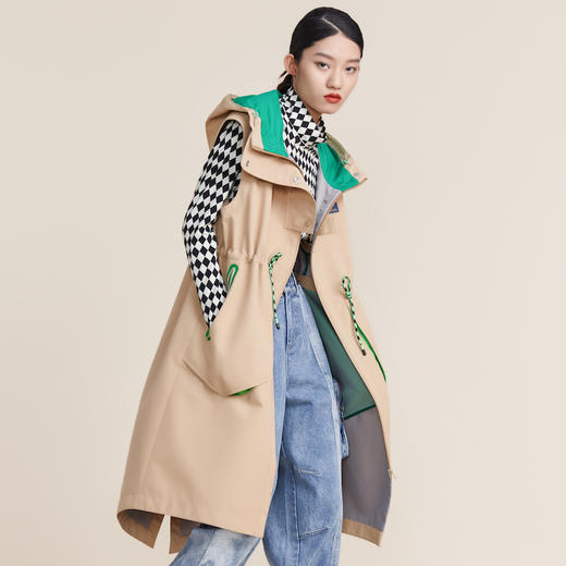 谜底2022春款可拆卸袖头一衣两穿中长款风衣马甲外套女221ME0082 商品图1