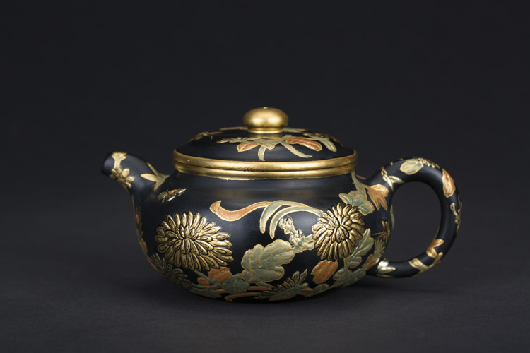 施梦佳仿古·黑漆描金紫砂壶