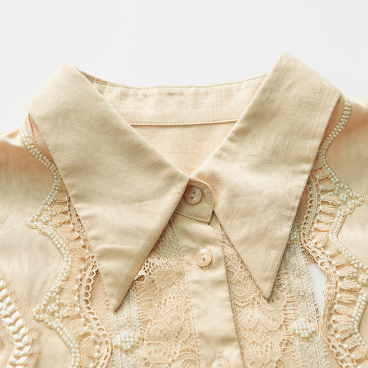 MIIDII谜底2022春新款拼接蕾丝复古优雅衬衫式连衣裙221ML0104 商品图3