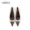 westory欧美铆钉拼接高跟鞋尖头细跟性感气质女鞋新款春季单鞋W22AE54131 商品缩略图2