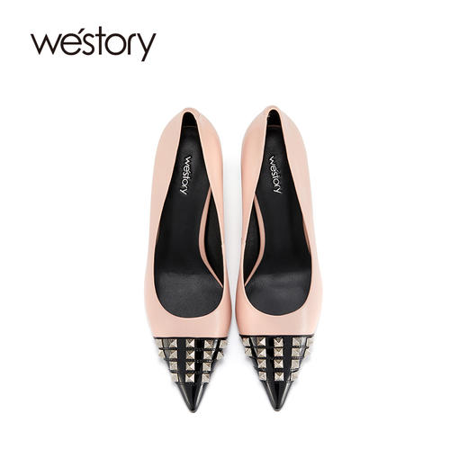 westory欧美铆钉拼接高跟鞋尖头细跟性感气质女鞋新款春季单鞋W22AE54131 商品图2