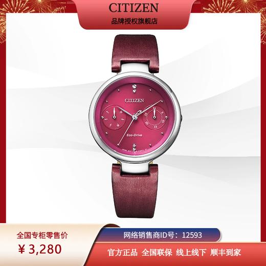 西铁城官方正品不锈钢表壳缎绣皮表带日期星期指示光动能女表 FD1100-10X 商品图5