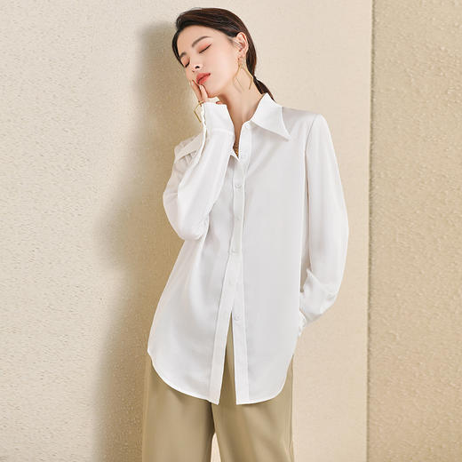 艾尚臣叠穿百搭法式简约通勤气质白色长袖衬衫女职业上衣内搭衬衣 商品图4