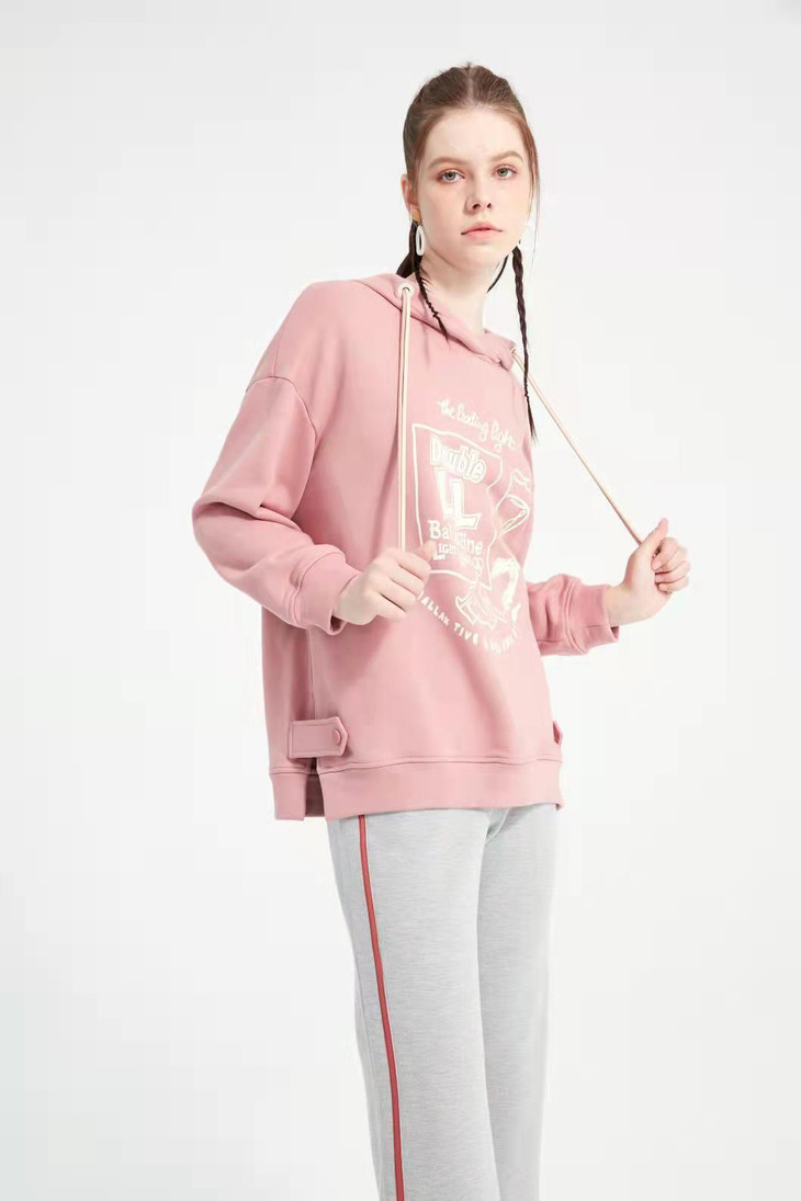 水淼2021冬新品印花字母休闲潮牌连帽卫衣保暖针织衫内带绒4367