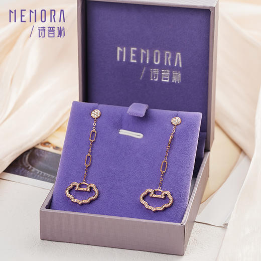 如意系列玫瑰色18K金钻石镂空满钻如意耳饰KE281001 商品图5