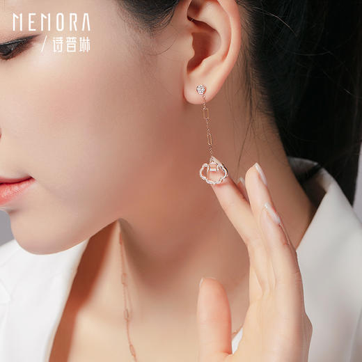 如意系列玫瑰色18K金钻石镂空满钻如意耳饰KE281001 商品图2