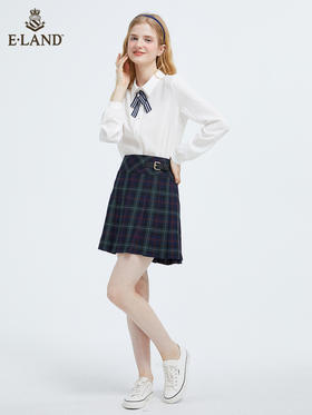 ELAND衣恋2022新款甜美设计感小众雪纺娃娃领长袖白色衬衫女EEBWB49C1C