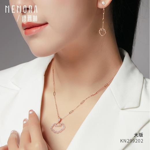 如意系列玫瑰18K金镂空满钻如意大/小版项链KN2992 商品图2